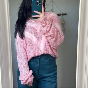 🎀 Vintage Coquette Pink Angora Popcorn Knit Sweater 🎀